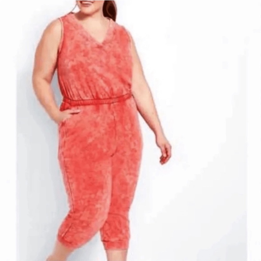 New! Lane‎ Bryant Livi Sleeveless French Terry Jumpsuit Hibiscus